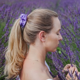 Jedwabna gumka do włosów lawenda