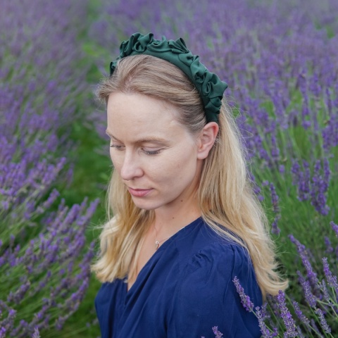 Marszczona opaska z jedwabnego krawata butelkowa zieleń